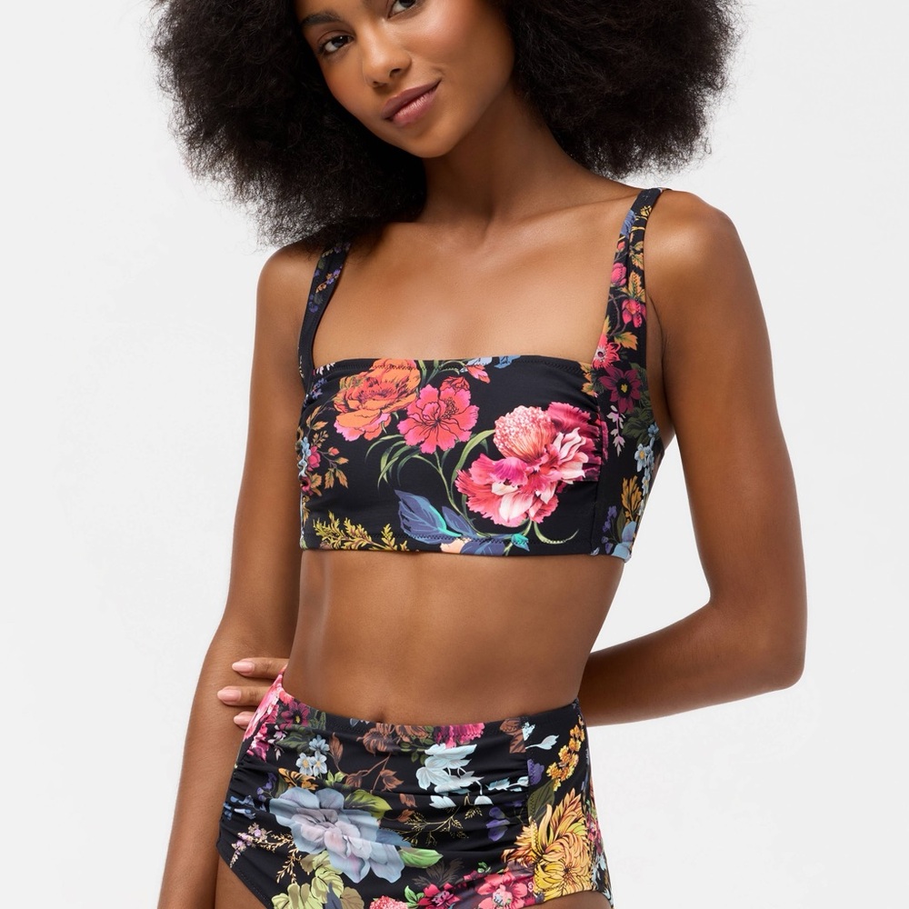Johnny Was Black Floral Bikini Set
